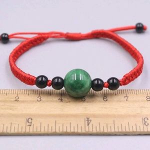 Green Jade Jadeite Circle Bead Red Knitted Bracelet